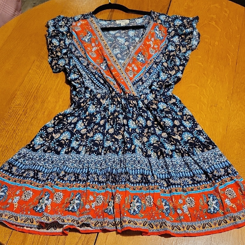 Umgee Blue and Orange Floral Mini Dress
